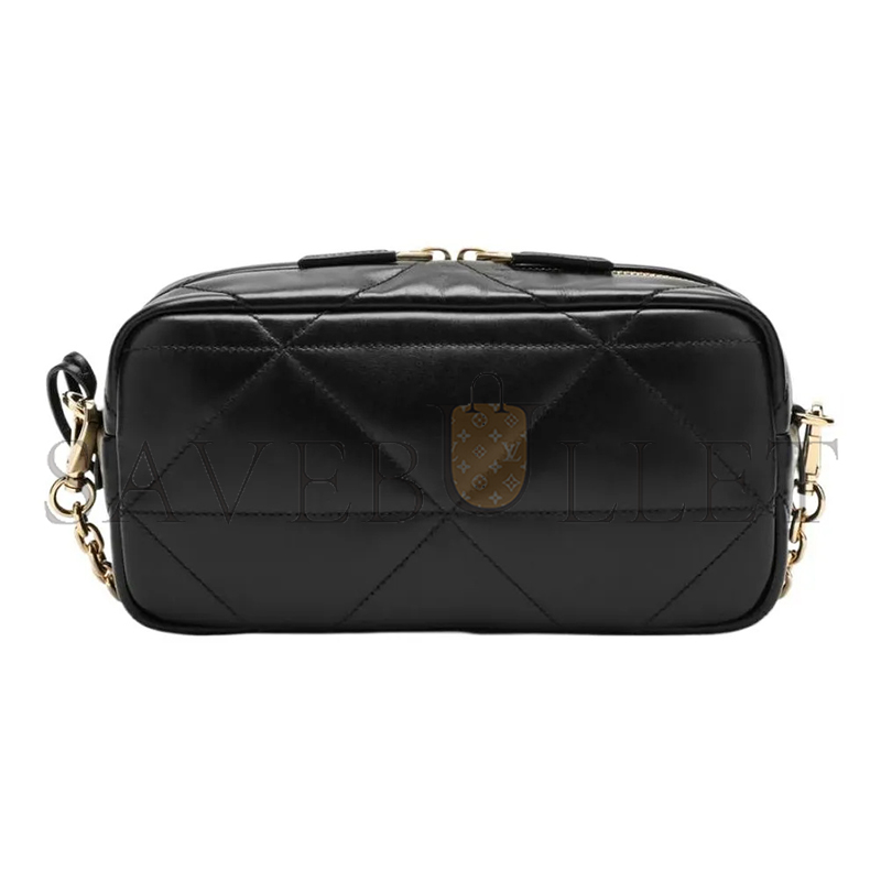 Pra*a black quilted leather camera bag 1bh197 (22*11*7cm)